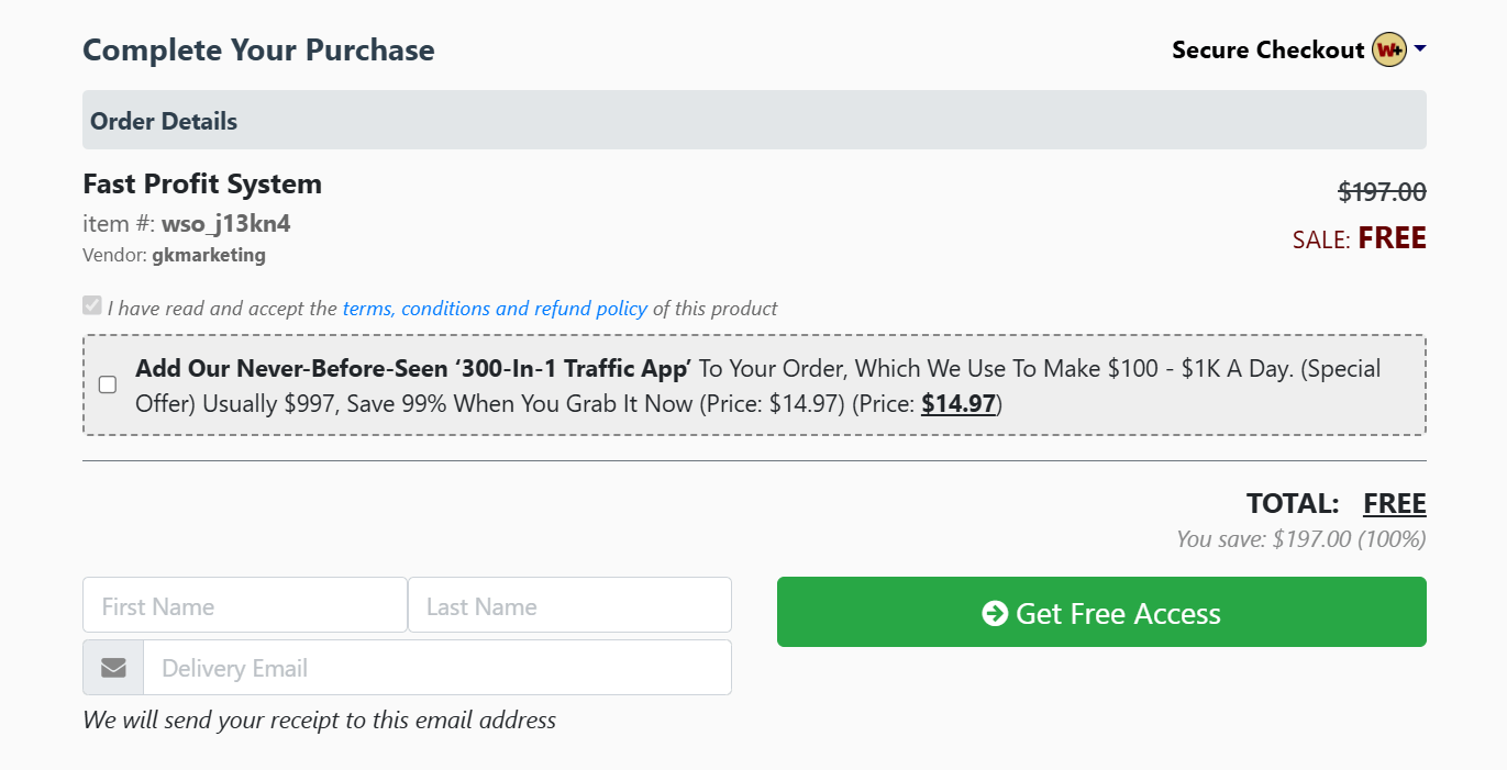 Fast Profit System Checkout Page